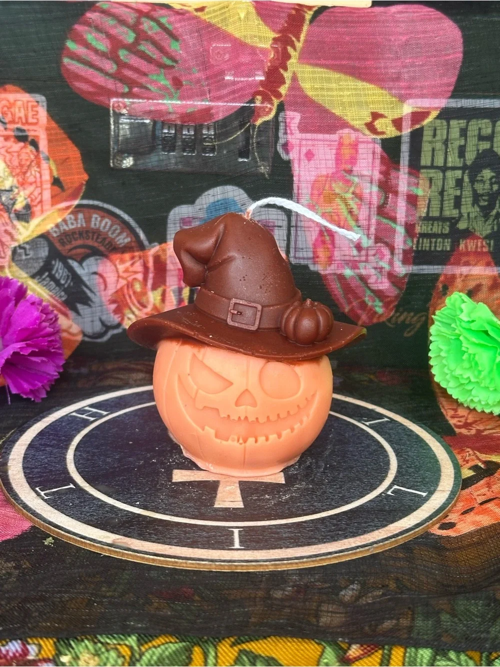 Handmade Rustic Pumpkin Witch Candle – Orange Jack-O’-Lantern